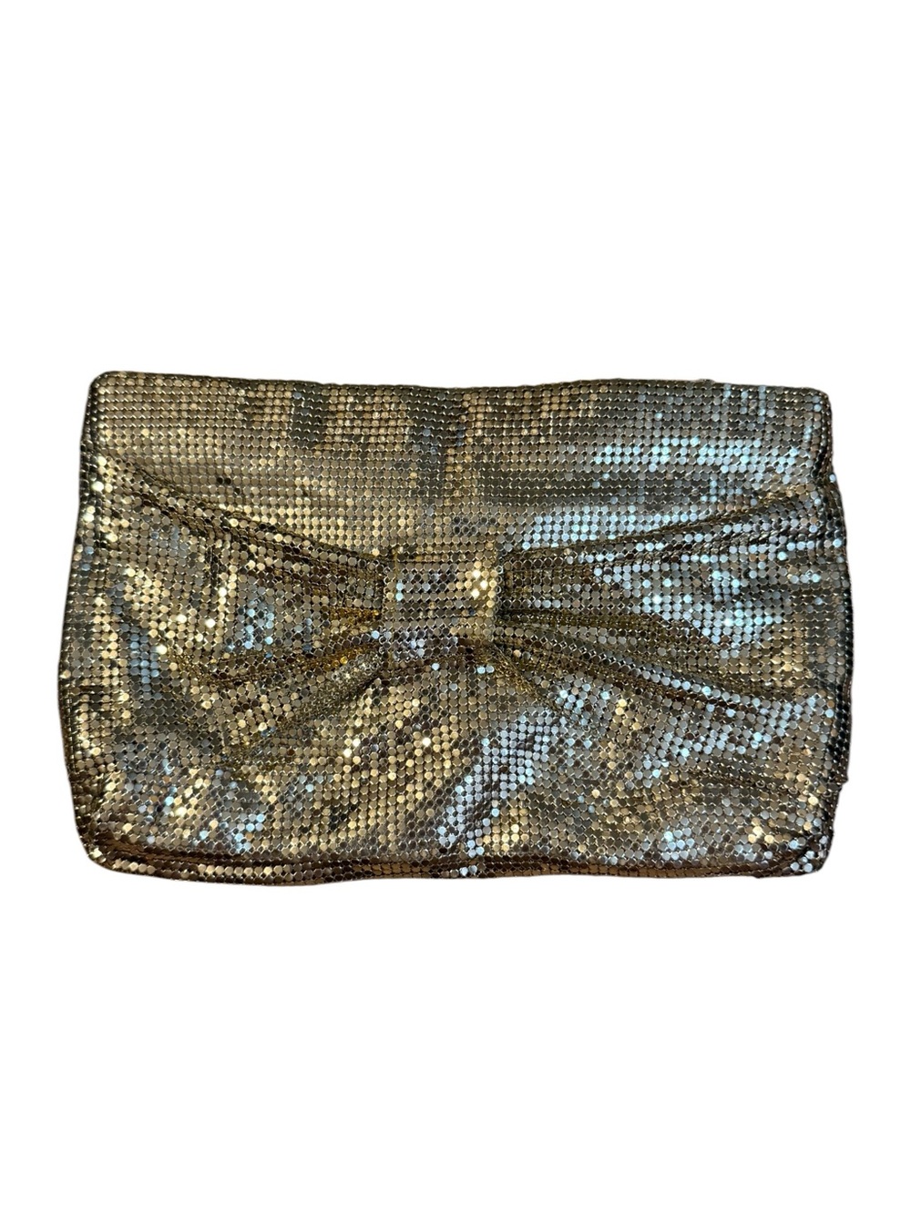 Whiting and Davis Vintage Gold Mesh Clutch Bow Detail Made in USA